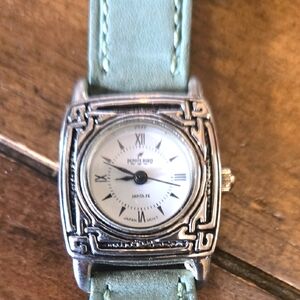 PEYOTE BIRD Square Silver Watch with Green Strap